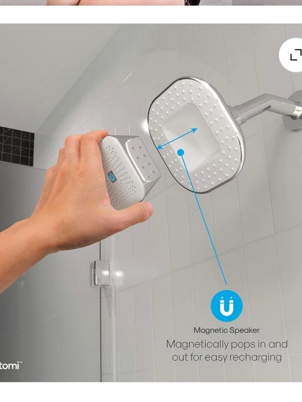 White Bluetooth Shower Head Speaker — Wireless Waterproof Audio